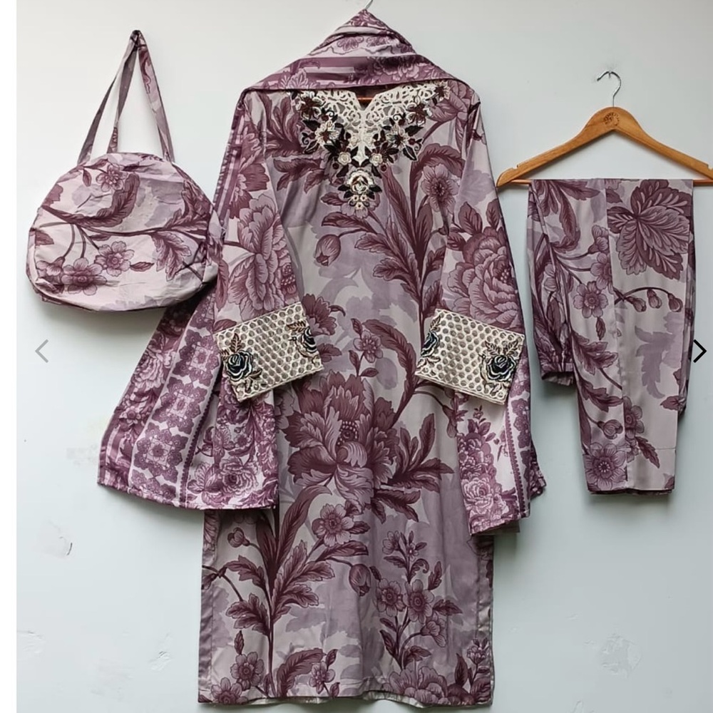 Category: 4PCS, SHIRT, TROUSER, DUPATTA, BAG

Fabric: LINEN

SHIRT: LENGTH: 47